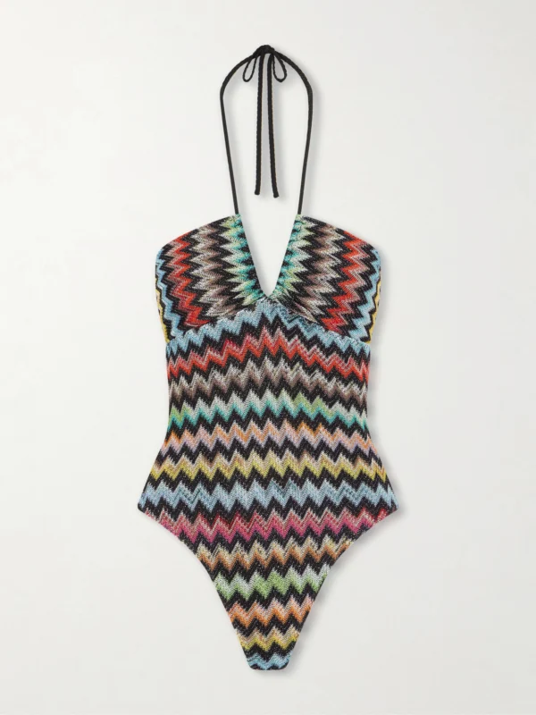 Missoni Striped Metallic Crochet-knit Swimsuit