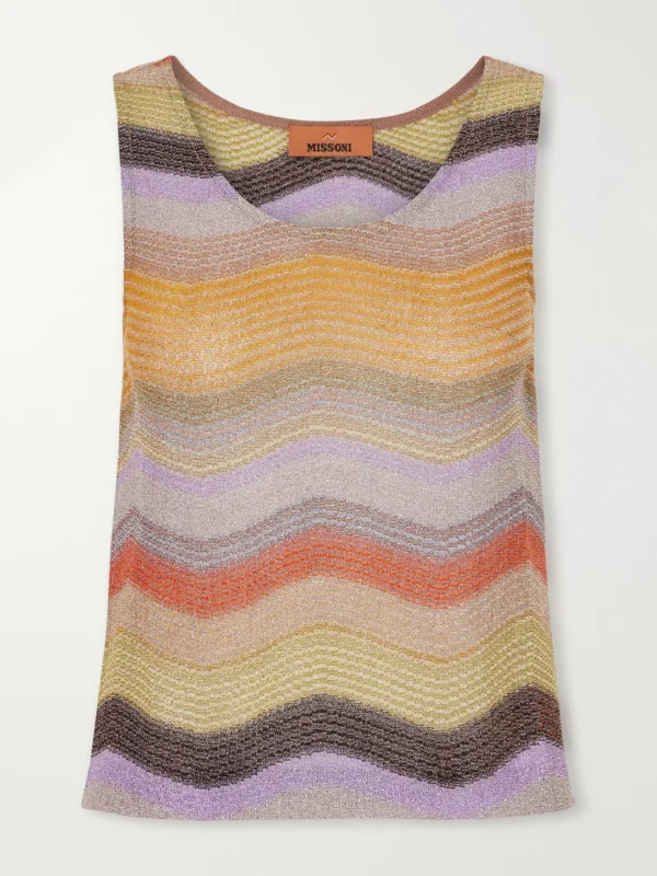 Missoni Striped Metallic Crochet-knit Tank Top