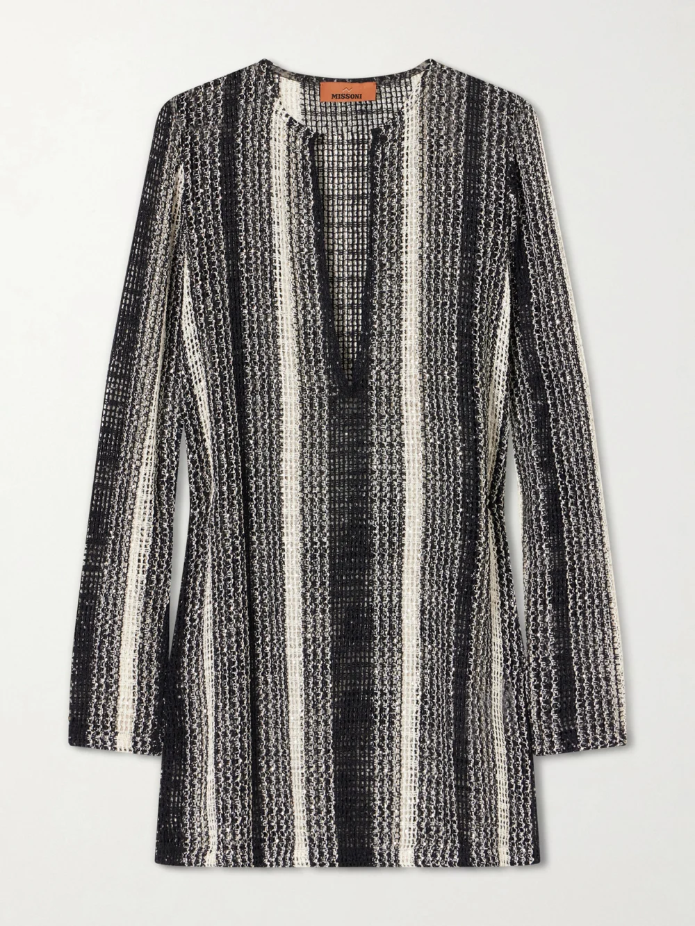 Missoni Striped Metallic Sequin-embellished Crochet-knit Dress in black