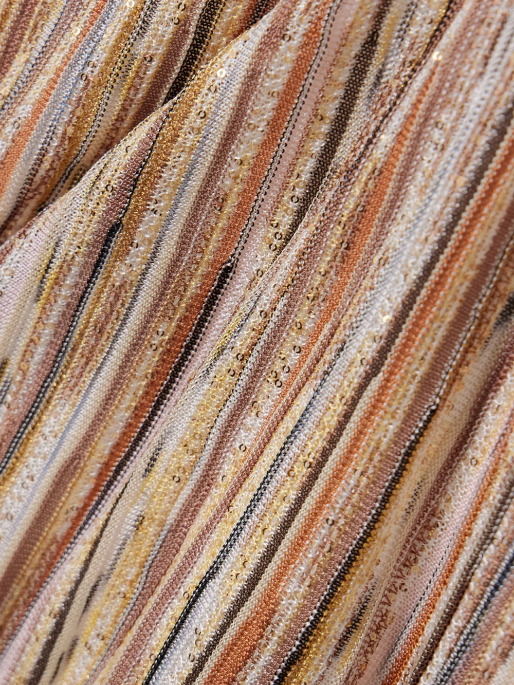 Close-up detail of the Missoni Striped Sequined Metallic Ribbed-knit Mini Dress