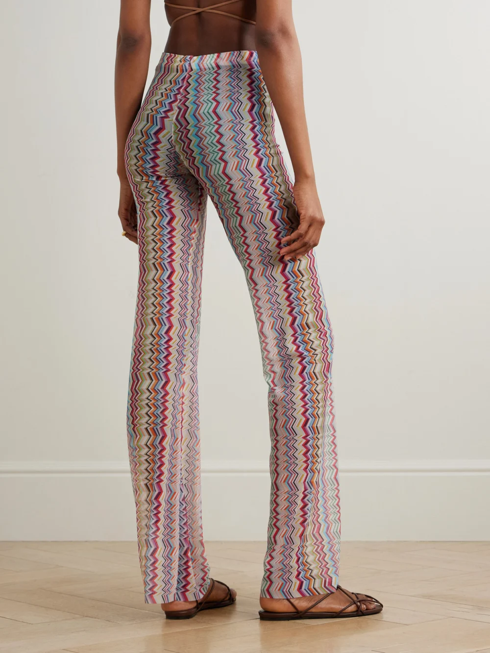 Back view of the Missoni Striped Stretch-mesh Wide-leg Pants