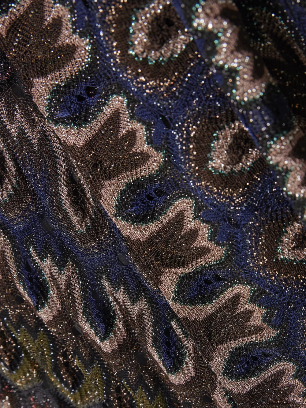 Close-up detail of the Missoni Tie-detailed Striped Metallic Crochet-knit Dress