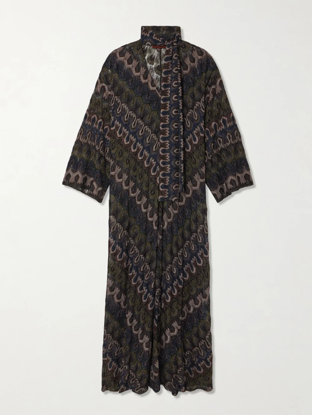 Missoni Tie-detailed Striped Metallic Crochet-knit Dress in brown