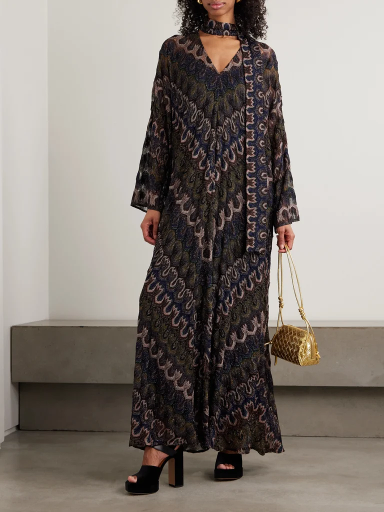 Missoni Tie-detailed Striped Metallic Crochet-knit Dress