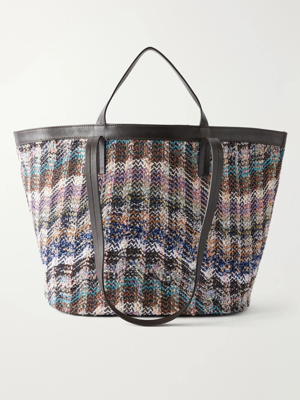 Missoni Trapezoid Medium Leather-trimmed Metallic Crochet-knit Tote in multi