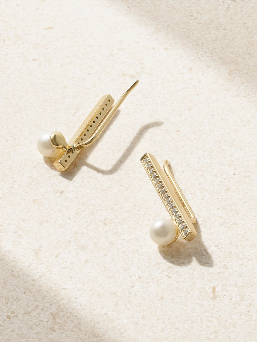Close-up detail of the Mizuki 14-karat Gold, Diamond and Pearl Earrings