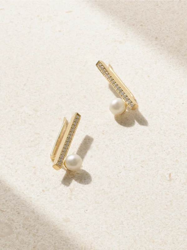 Mizuki 14-karat Gold, Diamond and Pearl Earrings