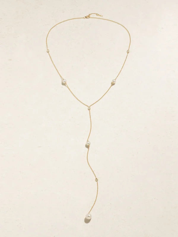 Mizuki 14-karat Gold, Diamond and Pearl Necklace