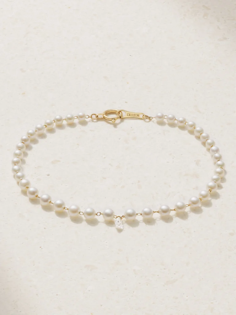 Mizuki 14-karat Gold, Pearl and Diamond Bracelet