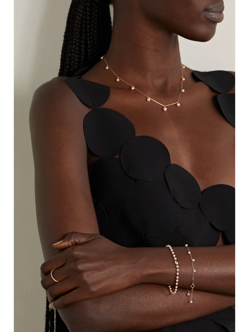 Mizuki 14-karat Gold, Pearl and Diamond Bracelet, styled view