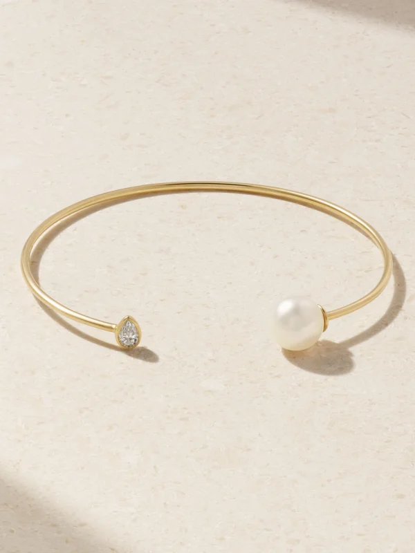 Mizuki 14-karat Gold, Pearl and Diamond Cuff
