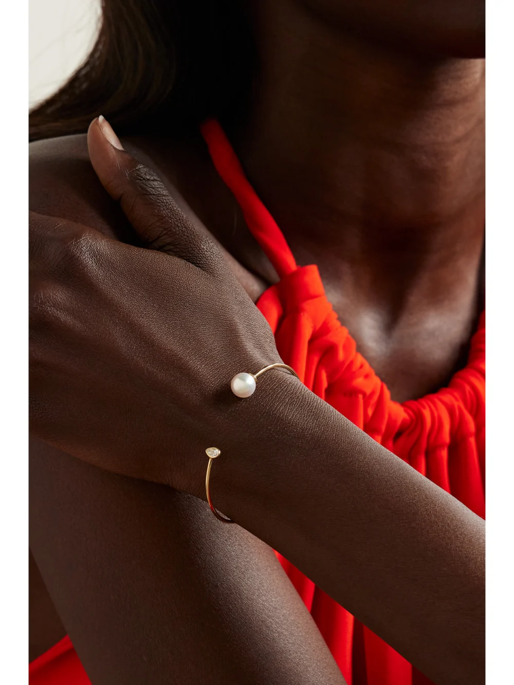 Mizuki 14-karat Gold, Pearl and Diamond Cuff, styled view