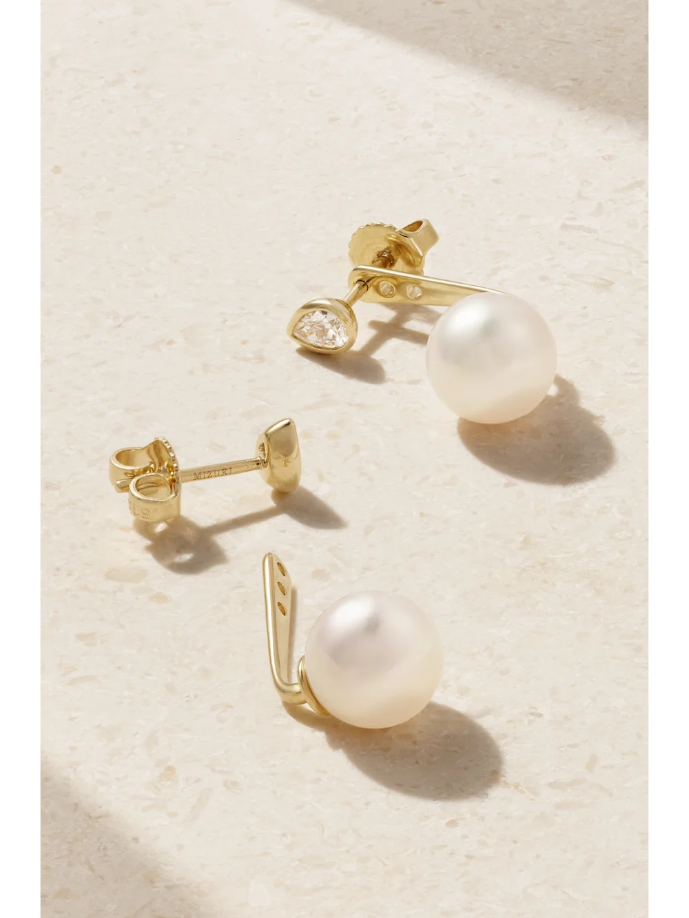 Back view of the Mizuki 14-karat Gold, Pearl and Diamond Earrings