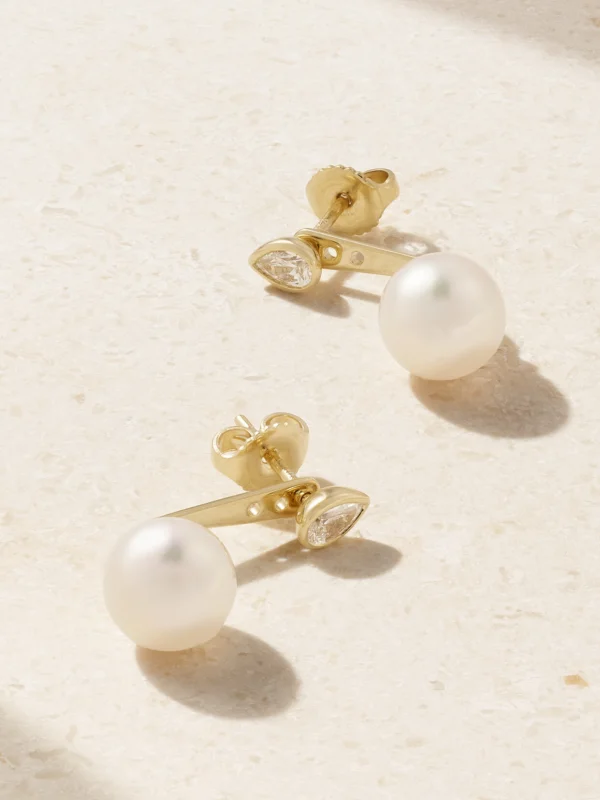 Mizuki 14-karat Gold, Pearl and Diamond Earrings