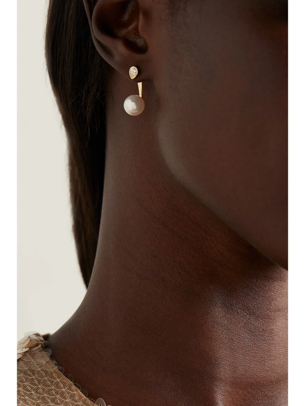 Mizuki 14-karat Gold, Pearl and Diamond Earrings, styled view