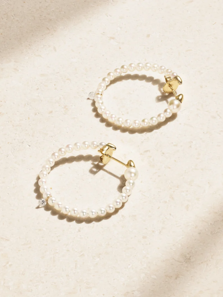 Mizuki 14-karat Gold, Pearl and Diamond Hoop Earrings