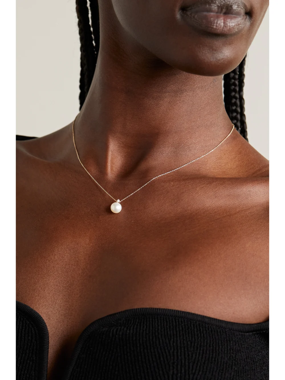 Mizuki 14-karat Gold, Pearl and Diamond Necklace, styled view