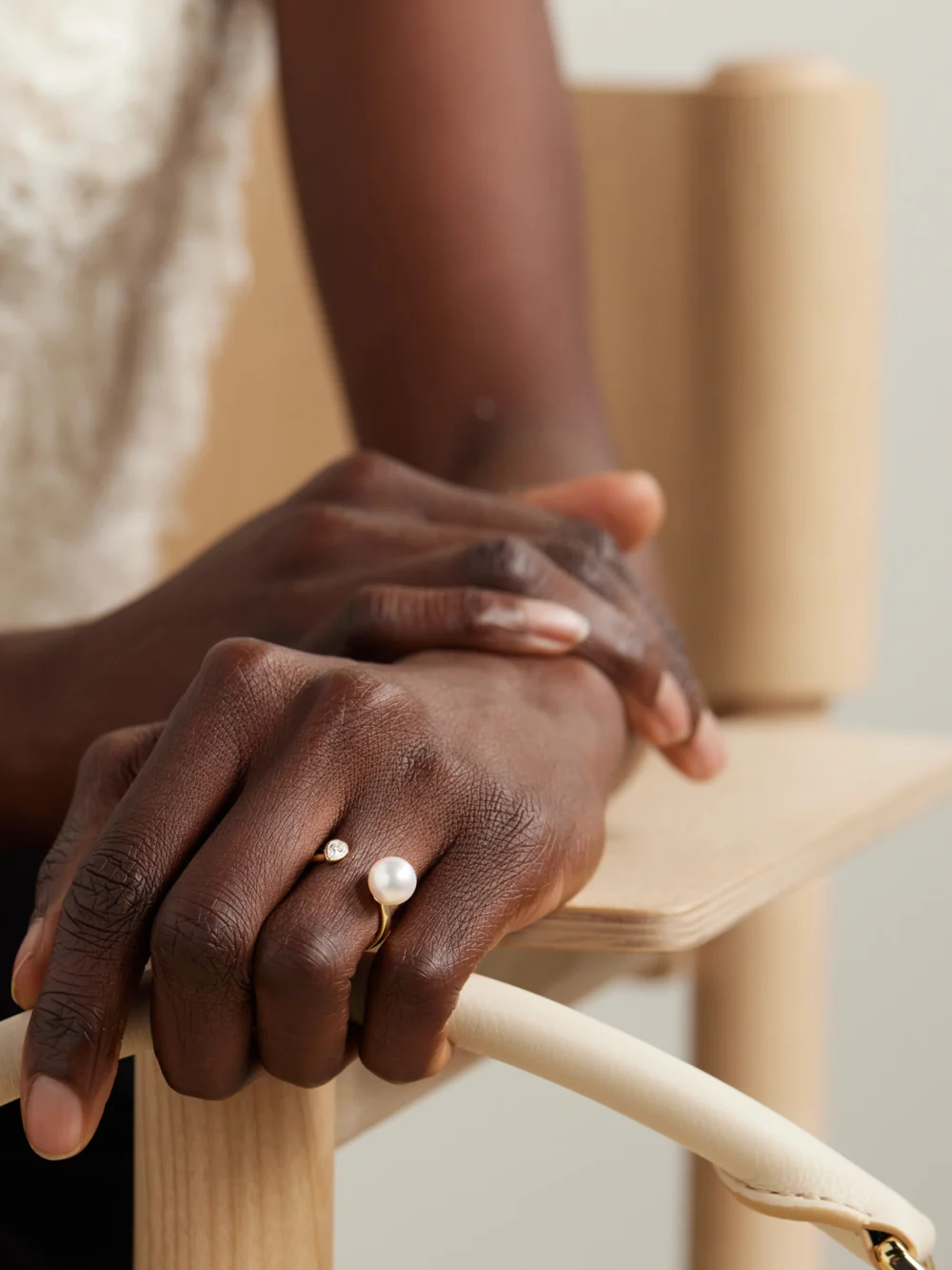 Mizuki 14-karat Gold Pearl and Diamond Ring, styled view