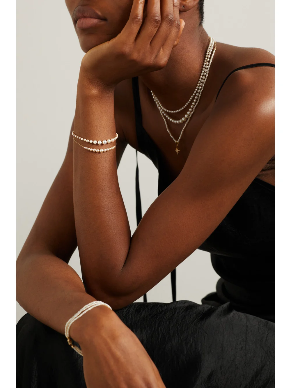 Mizuki 14-karat Gold Pearl Bracelet, styled view