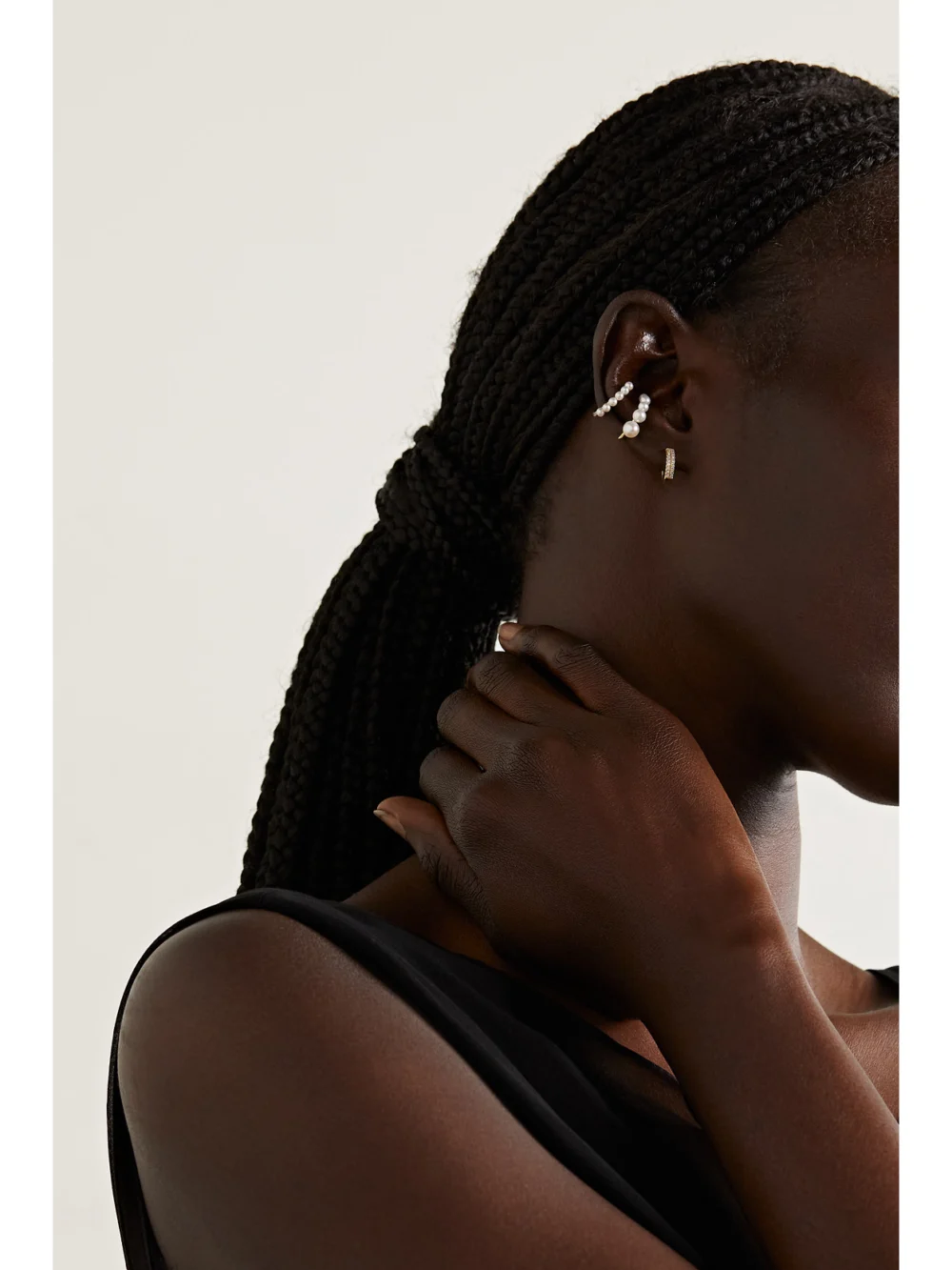 Mizuki 14-karat Gold Pearl Ear Cuff, styled view