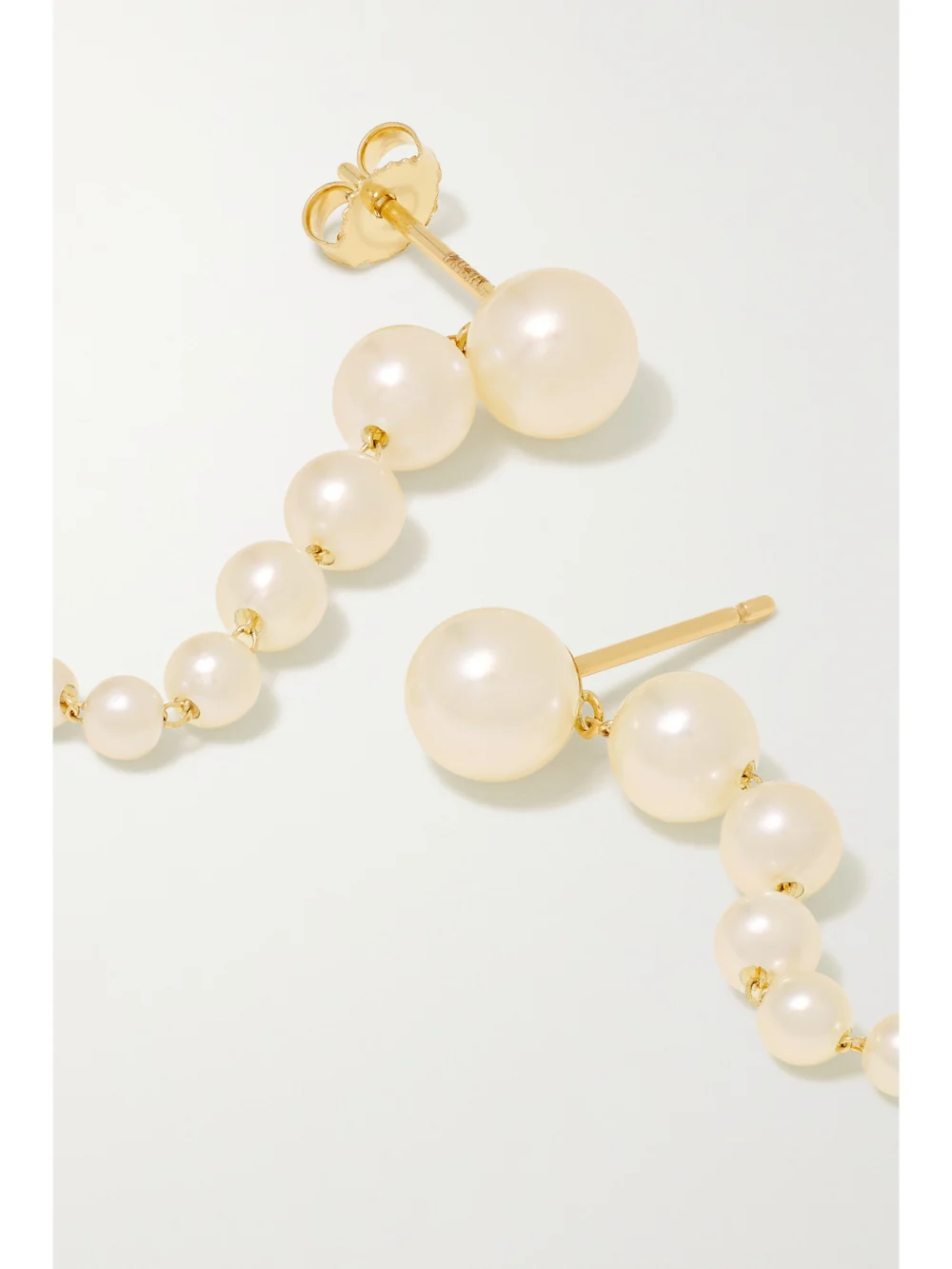 Close-up detail of the Mizuki 14-karat Gold Pearl Earrings