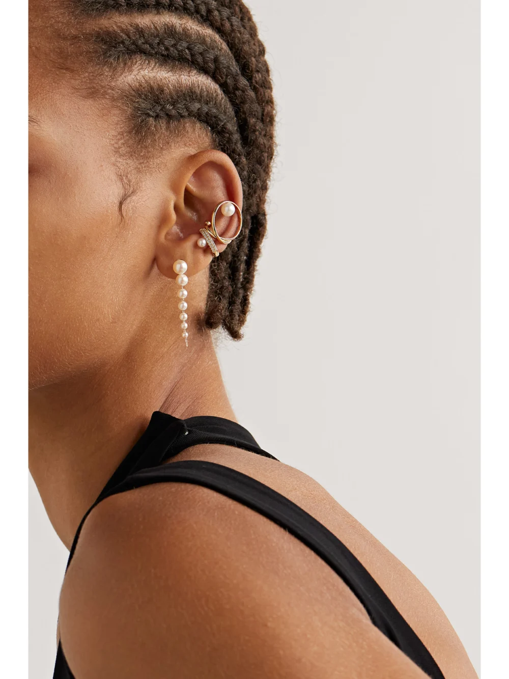 Mizuki 14-karat Gold Pearl Earrings, styled view