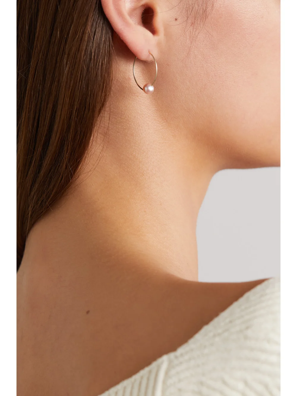 Mizuki 14-karat Gold Pearl Hoop Earrings, styled view