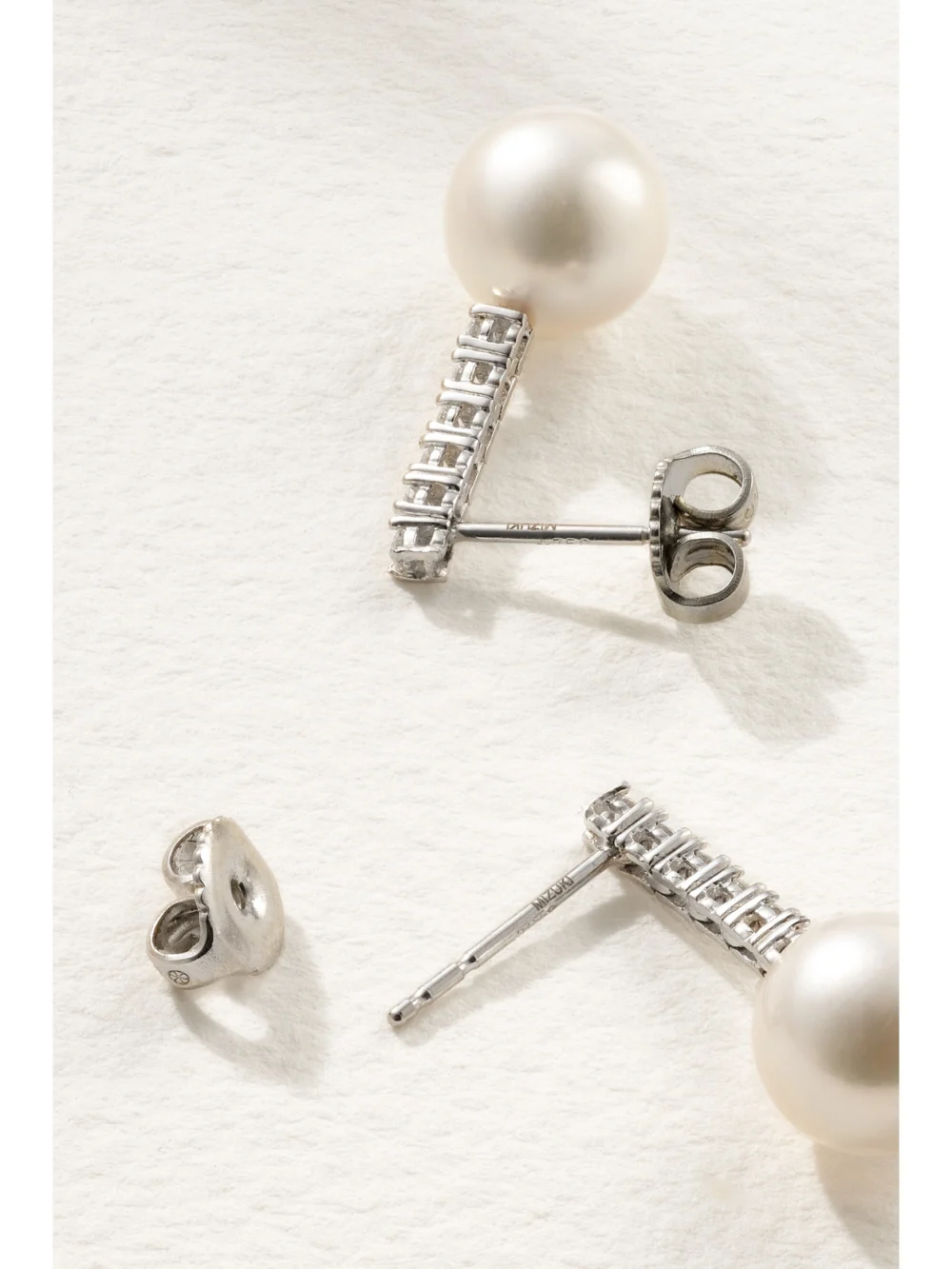 Back view of the Mizuki 18-karat White Gold, Pearl and Diamond Earrings