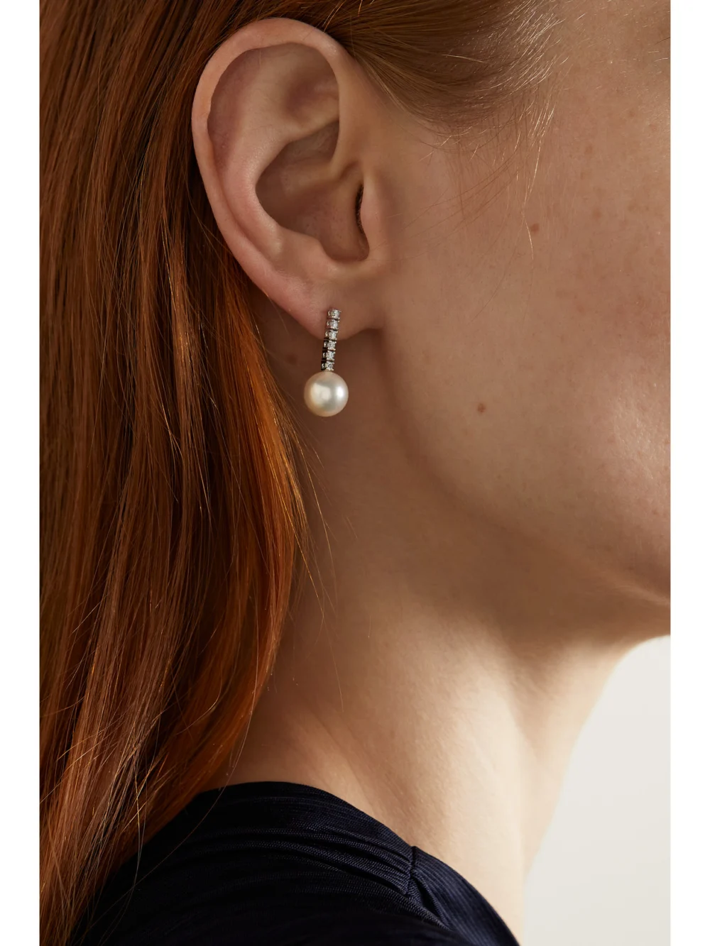 Mizuki 18-karat White Gold, Pearl and Diamond Earrings, styled view