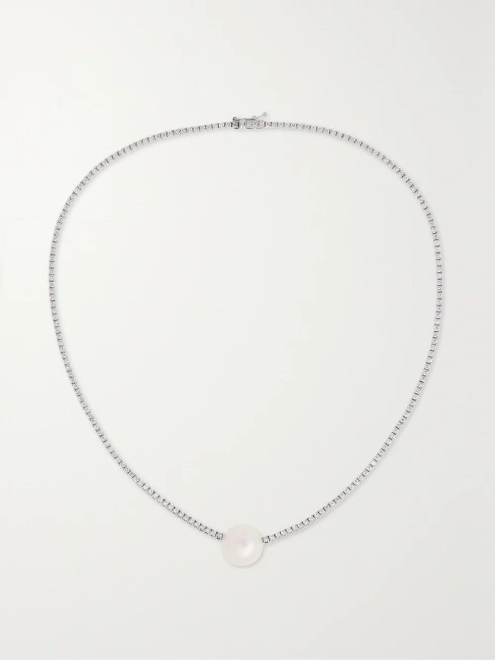 Mizuki Eve 18-karat White Gold, Pearl and Diamond Necklace