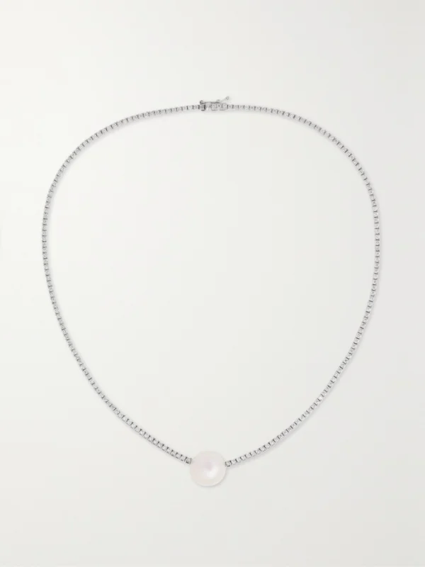 Mizuki Eve 18-karat White Gold, Pearl and Diamond Necklace