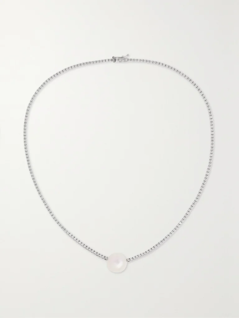 Mizuki Eve 18-karat White Gold, Pearl and Diamond Necklace