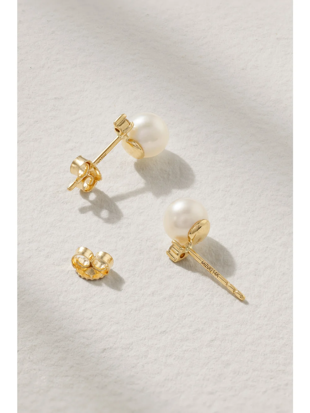 Back view of the Mizuki Sea of Beauty 14-karat Gold, Pearl and Diamond Earrings