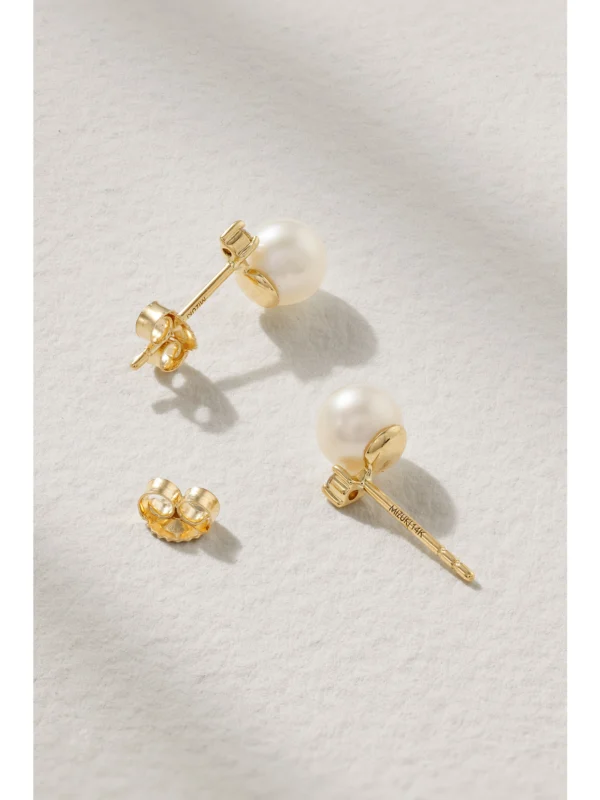 Back view of the Mizuki Sea of Beauty 14-karat Gold, Pearl and Diamond Earrings