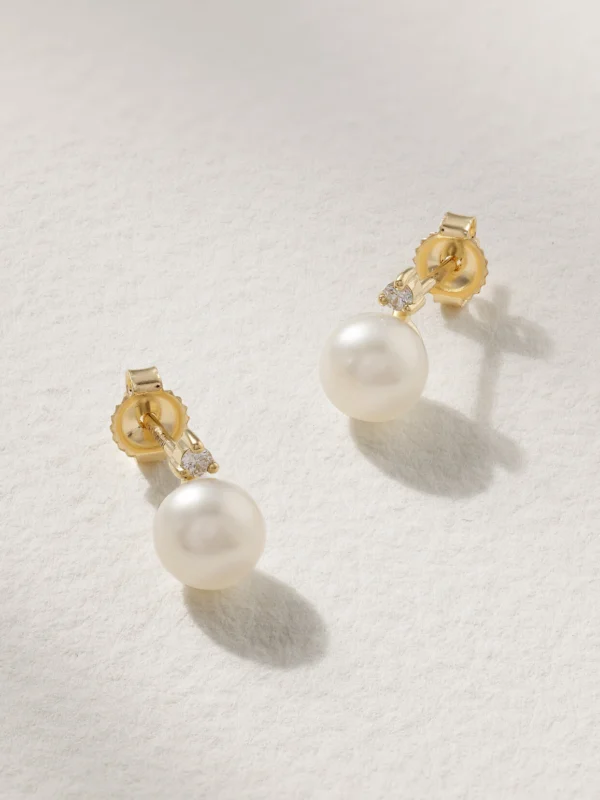 Mizuki Sea of Beauty 14-karat Gold, Pearl and Diamond Earrings