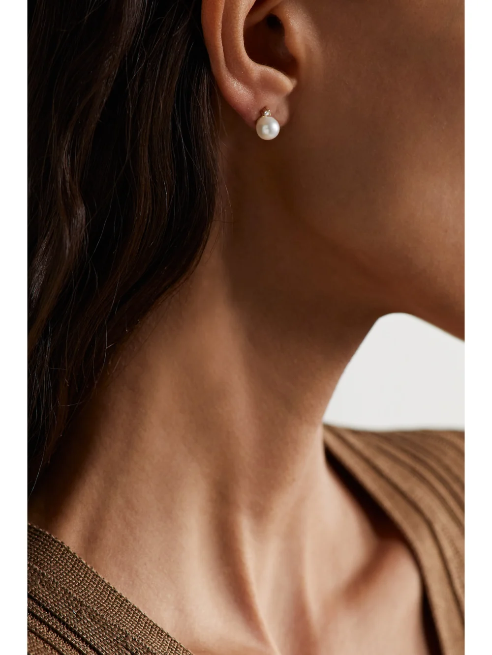 Mizuki Sea of Beauty 14-karat Gold, Pearl and Diamond Earrings, styled view