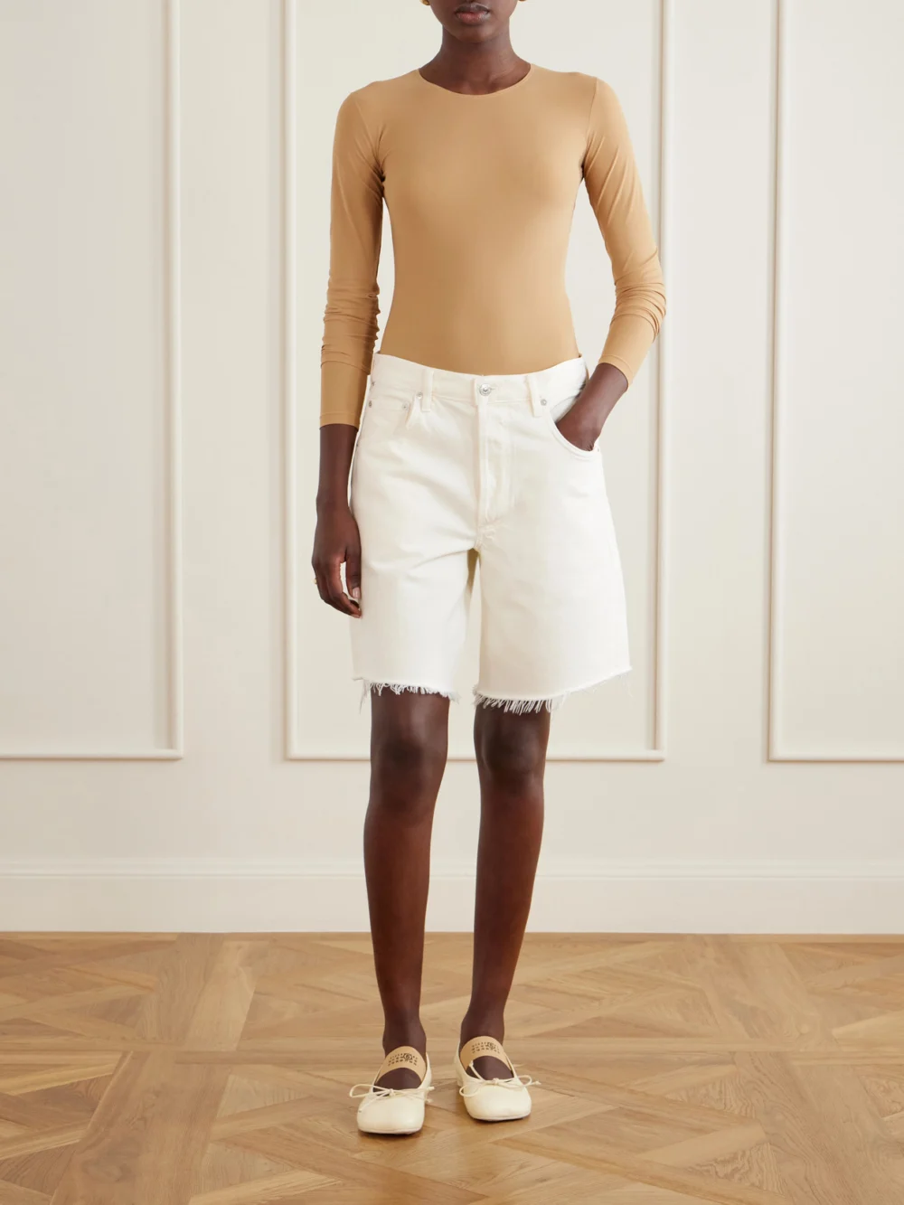 MM6 Maison Margiela Bow-detailed Leather Ballet Flats, styled view