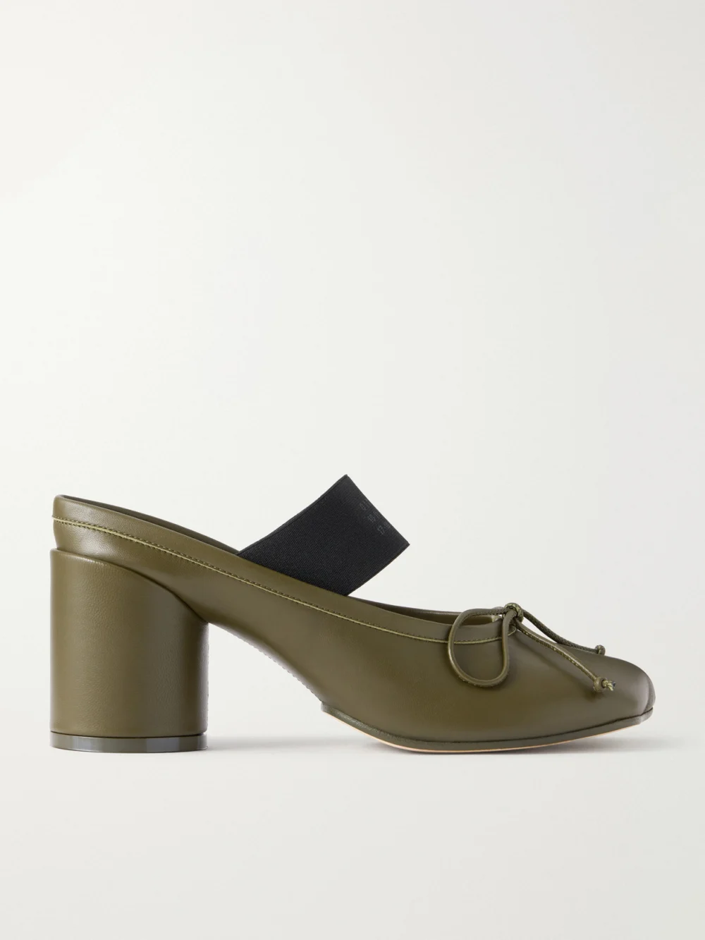 MM6 Maison Margiela Bow-embellished Leather Pumps in army green