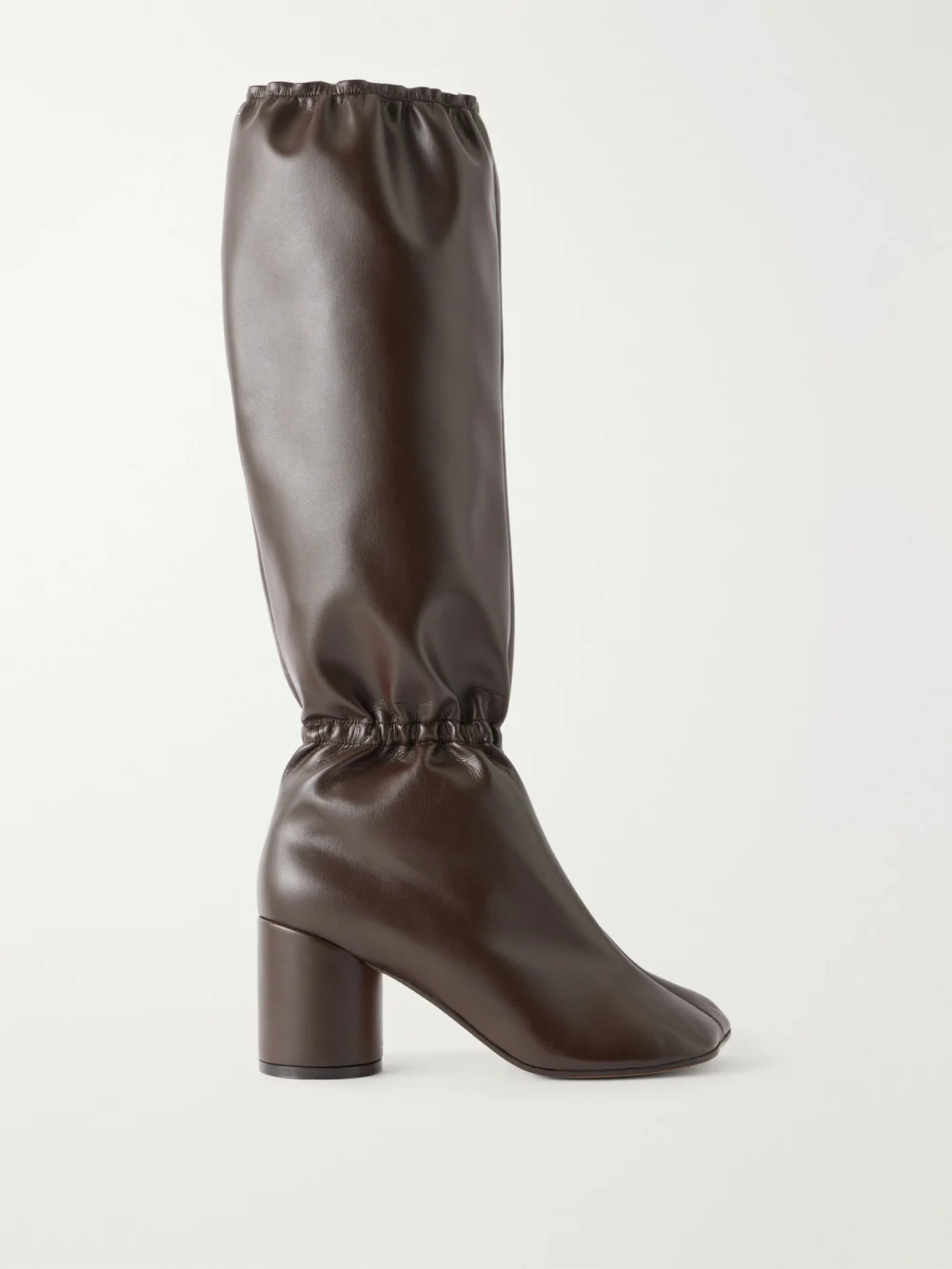 MM6 Maison Margiela Gathered Leather Knee Boots in chocolate