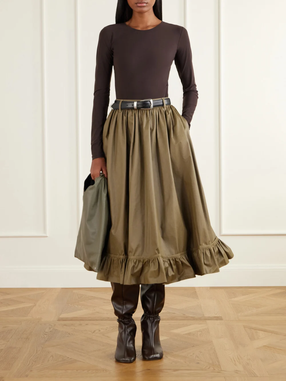 MM6 Maison Margiela Gathered Leather Knee Boots, styled view