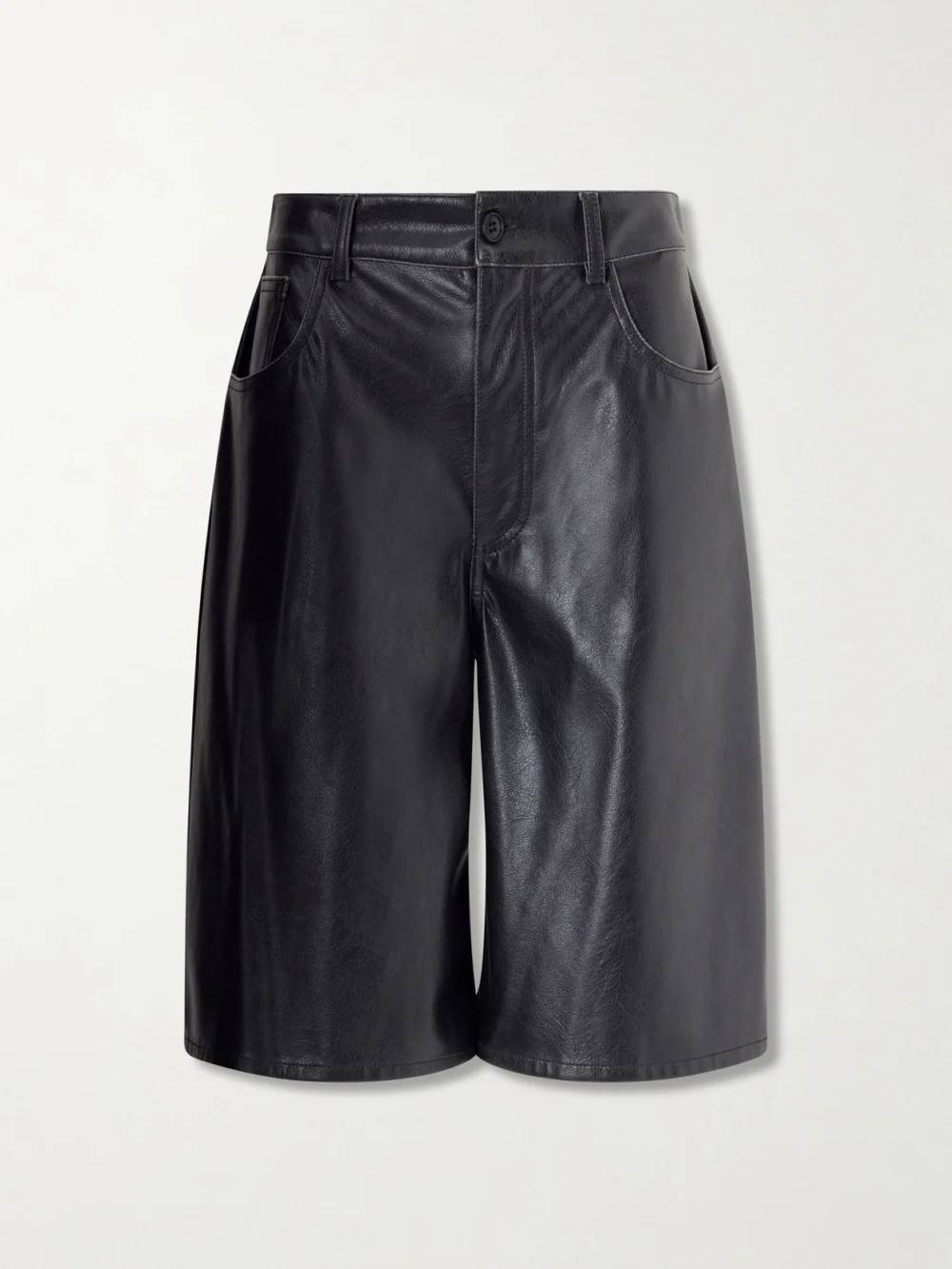 MM6 Maison Margiela Leather-effect Knee-length Shorts in black