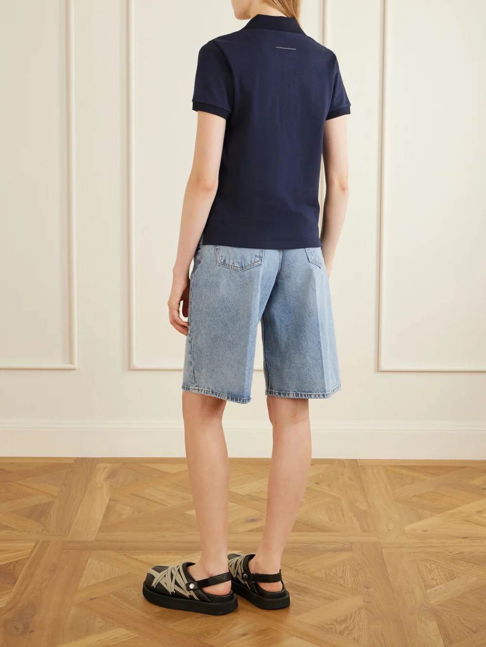 Back view of the MM6 Maison Margiela Logo-embroidered Cotton-piqué Polo Shirt