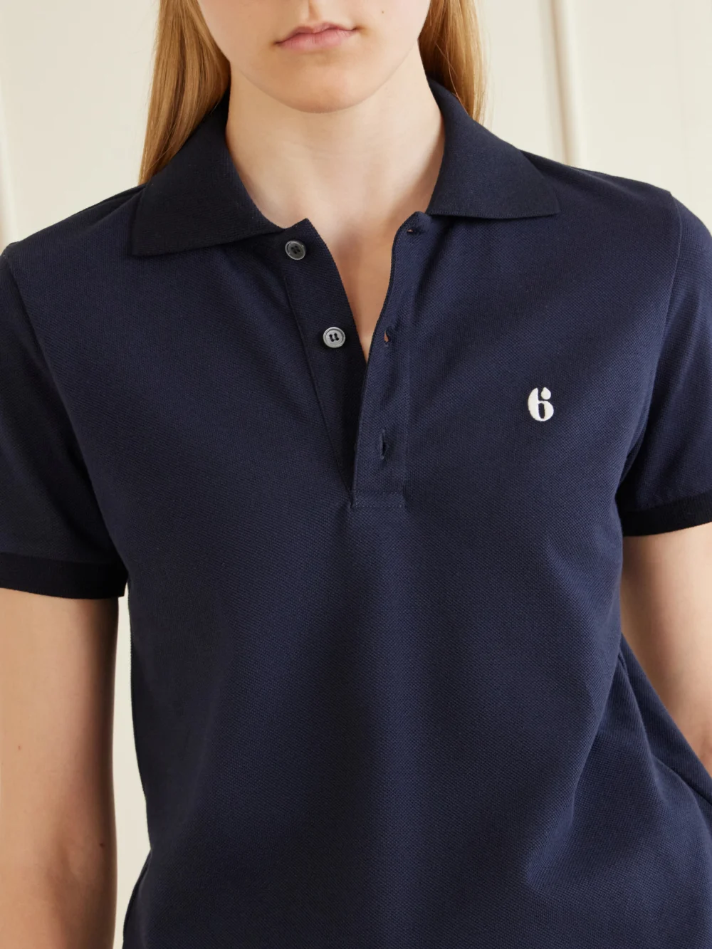 Close-up detail of the MM6 Maison Margiela Logo-embroidered Cotton-piqué Polo Shirt