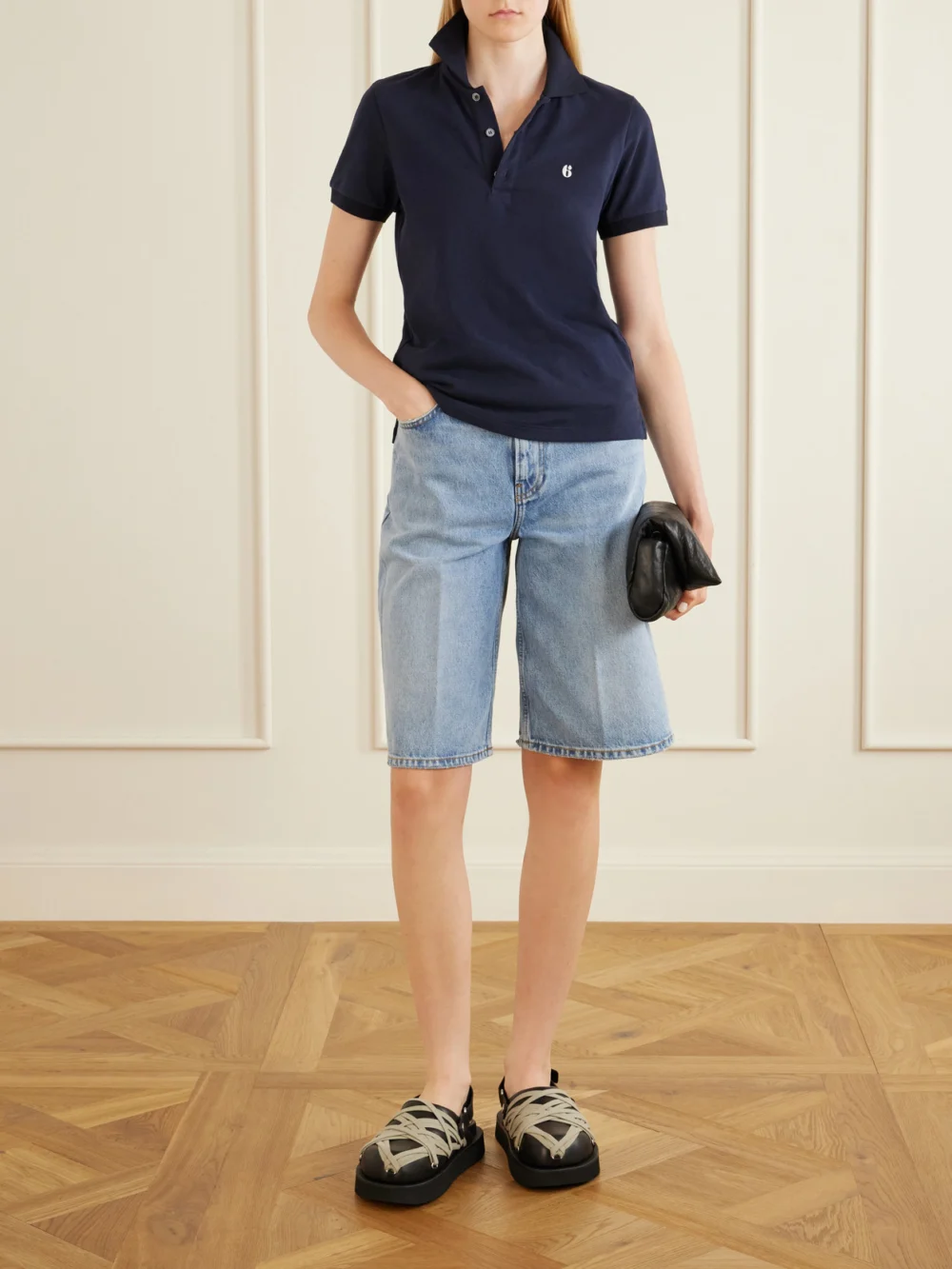 MM6 Maison Margiela Logo-embroidered Cotton-piqué Polo Shirt, worn by a model