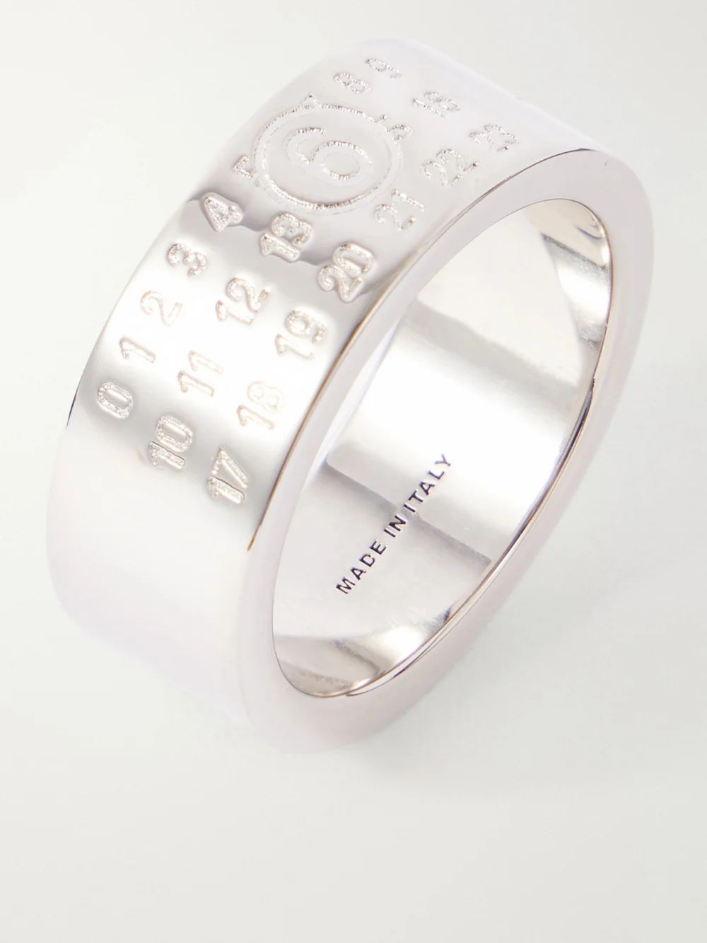 Close-up detail of the MM6 Maison Margiela Logo-engraved Silver-tone Ring