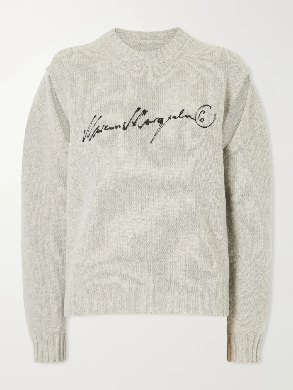 MM6 Maison Margiela Logo-print Cut-out Wool-blend Sweater in light gray