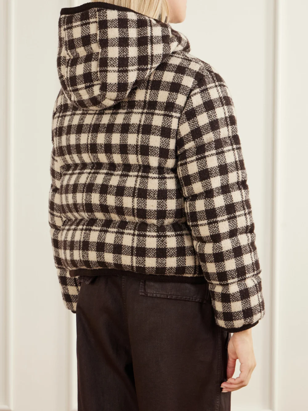 Back view of the Moncler Abstraction Checked Wool-blend Down Jacket