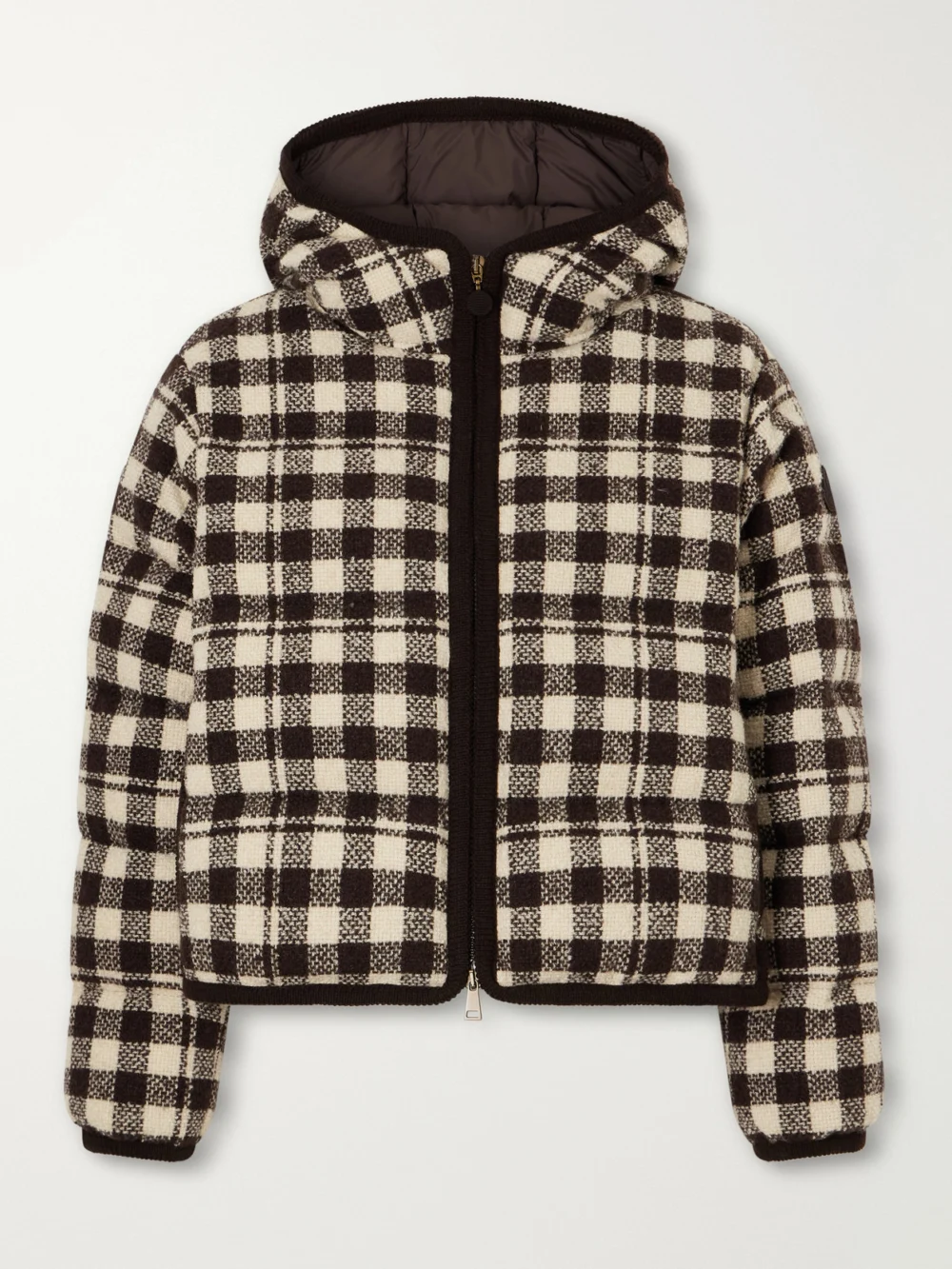 Moncler Abstraction Checked Wool-blend Down Jacket in dark brown