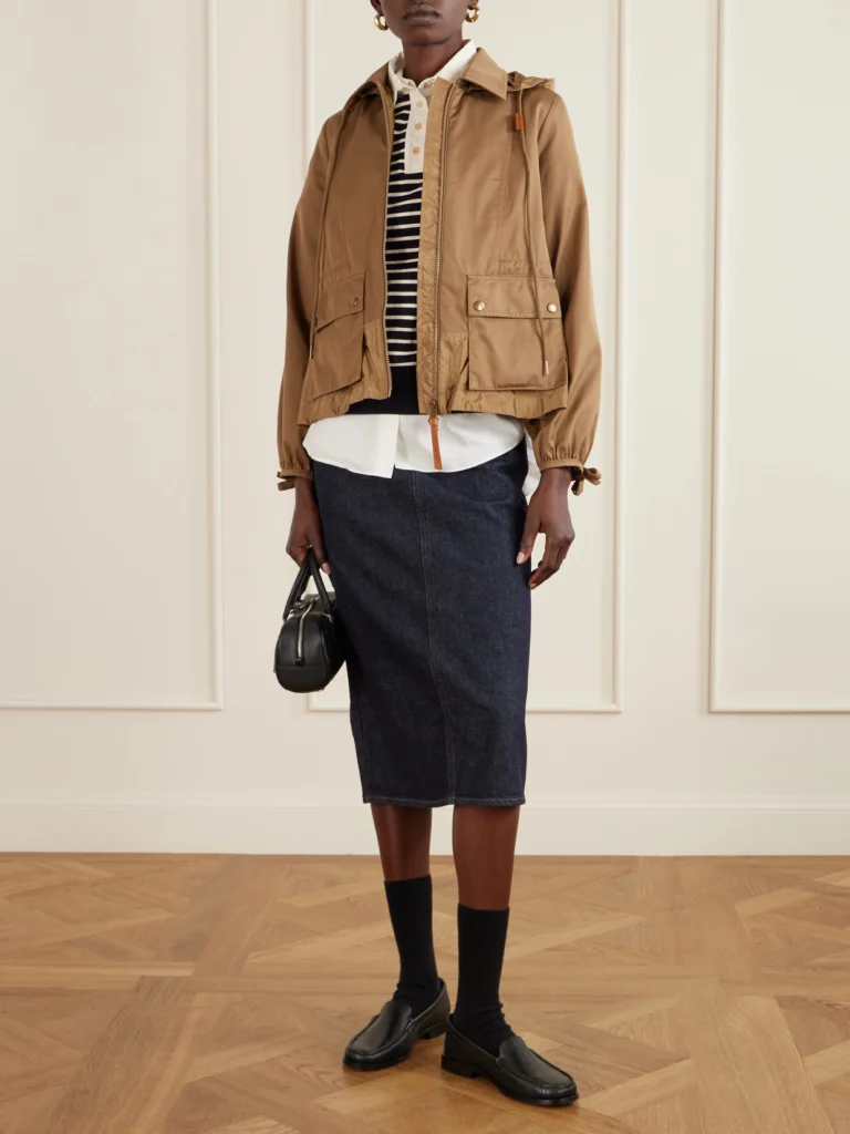 Moncler Adenium Cropped Hooded Shell-paneled Gabardine Jacket