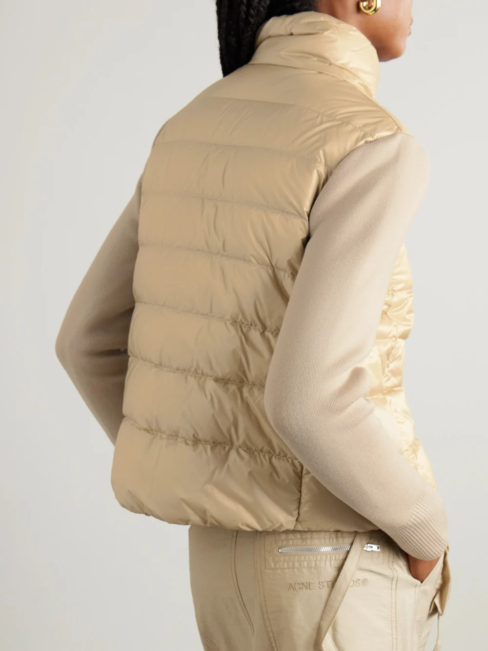 Back view of the Moncler Apliquéd Wool and Quilted Shell Down Cardigan